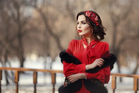 Model Model Mata Biru Brunette Kedalaman Lapangan Gadis Lipstik Wanita Wallpaper HD