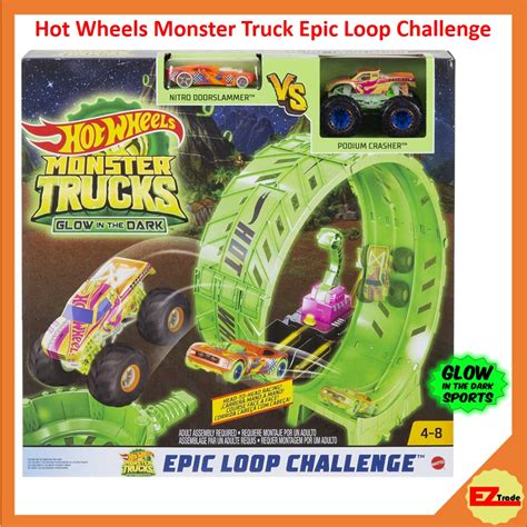 Mattel Hot Wheels Monster Trucks Glow In The Dark Epic Loop Challenge Playset With Launcher