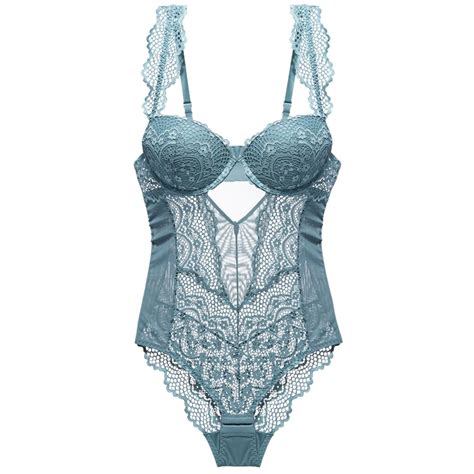 Sexy Lingerie One Piece Lace Bodysuit For Women Padded Cup Floral Pattern Underwire Colours