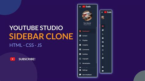 Youtube Studio Sidebar Menu Clones Html Css And Javascript By U