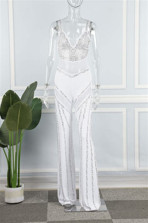 Wholesale Black Sexy Patchwork Hot Drilling See Through Backless V Neck