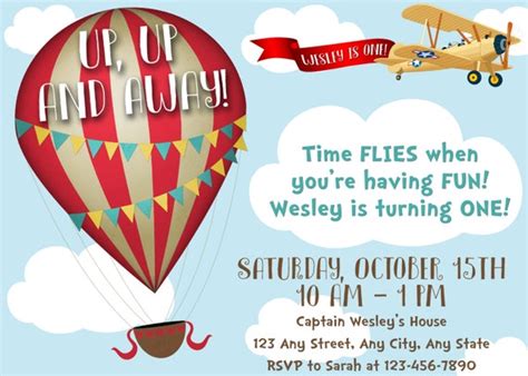 Hot Air Balloon Birthday Invitation Printable Hot Air Etsy