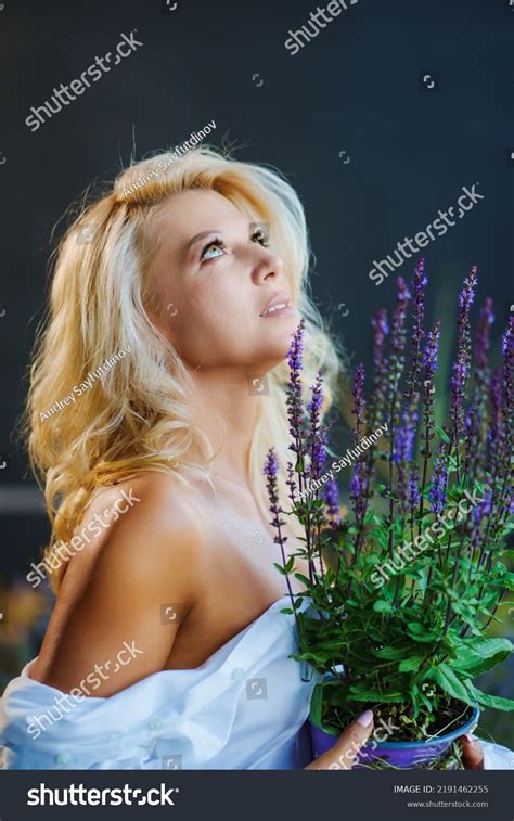 Attractive Middleaged Blonde Woman Topless White Stock Photo Shutterstock