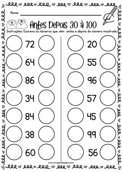 Atividades De Matematica Antecessor E Sucessor - Atividades antecessor e sucessor de 30 até 100 - Coruja Pedagógica
