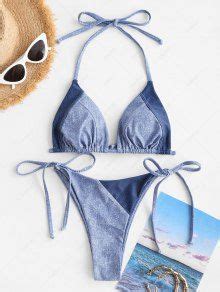 ZAFUL Denim Color String Tanga Bikini Swimwear In LIGHT BLUE ZAFUL 2025