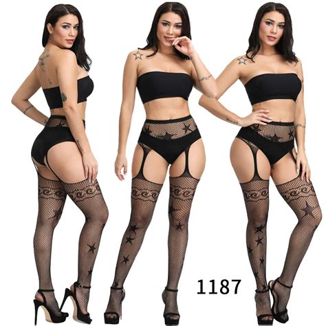 CHEMISE DE NUIT SEXY Femmes Sexy Lingerie rayure élastique bas Transparent noir résille cuisse