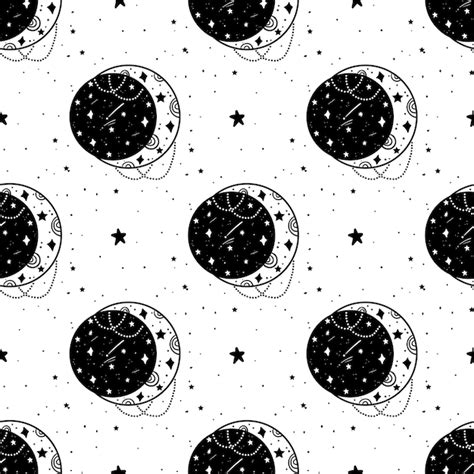 Premium Vector Seamless Pattern Mystical Moon With Stars Stars