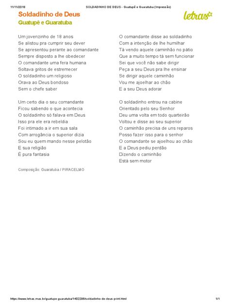 Letra De Guatupê E Guaratuba O Soldadinho De Deus
