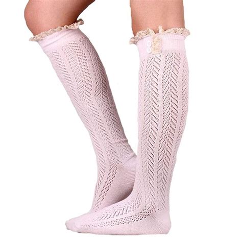 New Brand 2015 Hot Stockings Long Women Knitting Lace Knee High Socks F