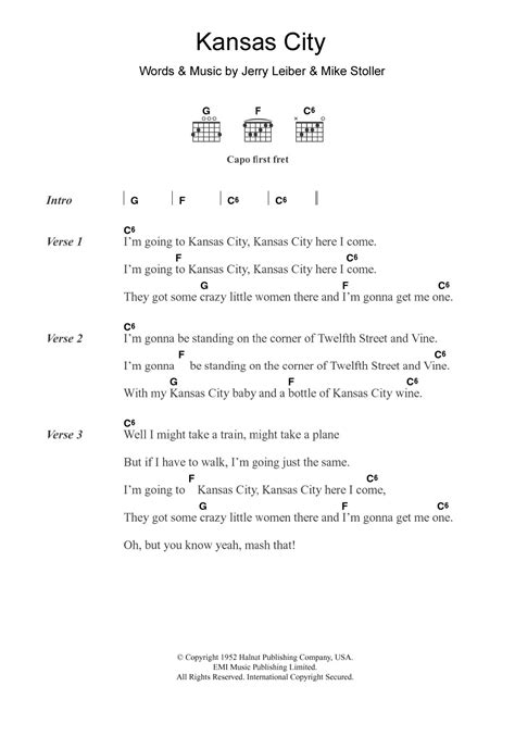 Kansas City by Wilbert Harrison - Guitar Chords/Lyrics - Guitar Instructor