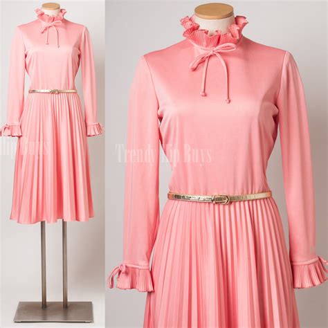 Vintage Dress, Vintage pink dress, Ruffle 70s dress, pleated dress – S ...