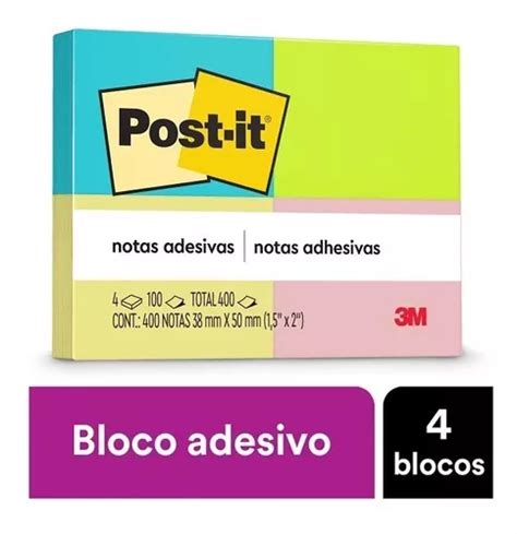 Nota Adhesiva 3m Post It 653 4 Cores Neon Mercadolibre