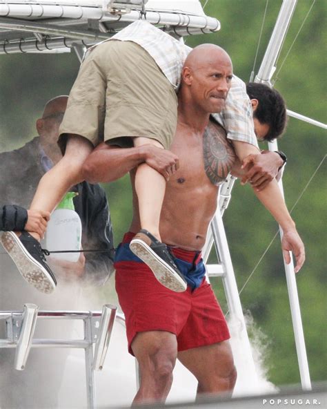 Dwayne Johnson Shirtless On The Set Of Baywatch April Popsugar