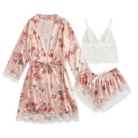 Robe De Chambre Satin Soiepour Femme Chemise De Nuit Lingerie De Nuit Sexy Beige Beige