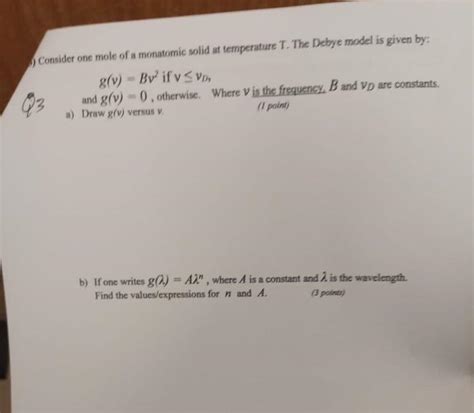 solved   mole   monatomic solid  temperature cheggcom