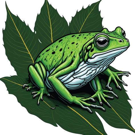 Premium Vector Green Frog Sitting On A Leaf Vector Illustration White