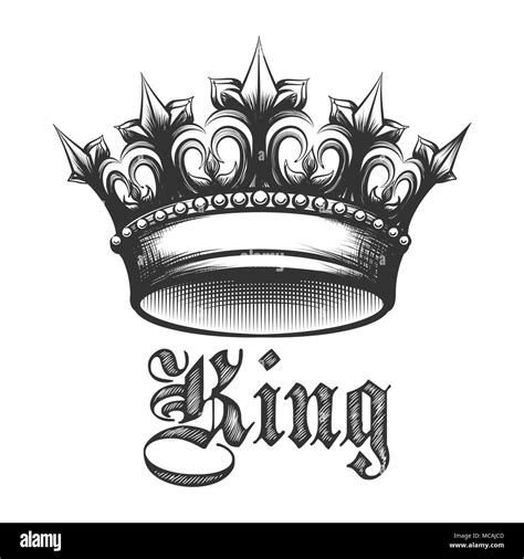 Black And White King Crown Drawn In Engraving Style Vector