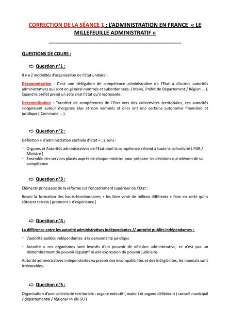 TD1 DA TD droit administratif CORRECTION DE LA SÉANCE 1 L