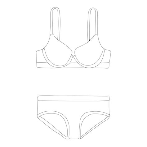 Cueca e sutiã de lingerie de esboço de contorno isolado Vetor Premium