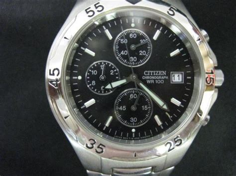 Mens Citizen Chronograph Wr100 Watch 390350 Stainless Steel Date Display