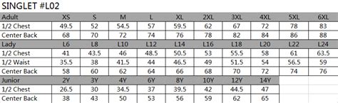 Singlet Size Chart 190722 Custom Clothing Expert