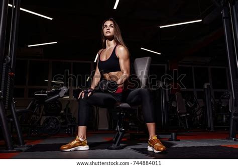 Bikini Fitness Girl Working Out Dumbbells Stock Photo Edit Now 744884011