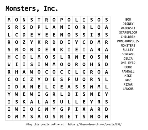 Download Word Search On Monsters Inc