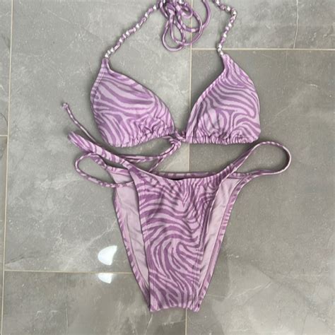 Kendall Kylie Swim Kendall Kylie Purple Triangle Bikini Set Pearl Beaded Poshmark