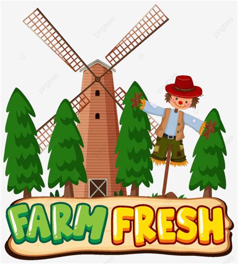 Create A Font Style For Farm Fresh Featuring A Scarecrow And Windmill