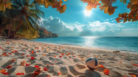 Ai Generated Beach Scene With Ball And Flowers 41405436 Stock Photo At