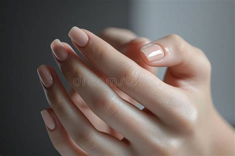 Glamour Woman Hand With Nail Polish On Her Fingernails Nude Shade Nail Manicure With Gel Polish