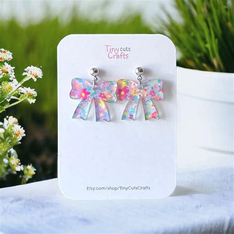 Floral Bow Earrings | Cute Bow Earrings | Acrylic Flower Earrings ...