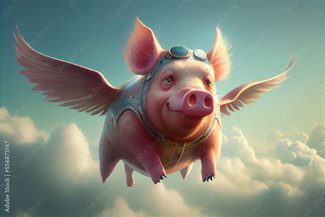 When Pigs Fly Flying Piggies Pigs Flying In Clouds Generative Ai