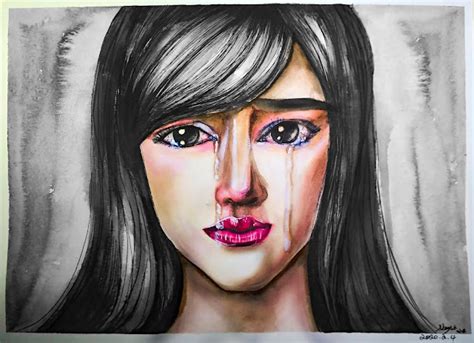 How to draw a watercolor crying girl face step by step - HiArt