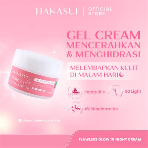 Jual Hanasui Flawless Glow Night Cream Gel Cream Mencerahkan