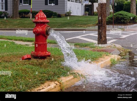 Leaking Fire Hydrant Strong Water Flow In The Grass Stock Photo Alamy