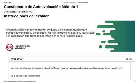 Examen Cuestionario De Autoevaluaci N M Dulo Cuestionario De