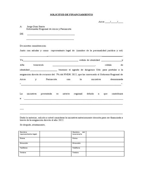 Ejemplo Carta De Solicitud De Financiamiento Pdf