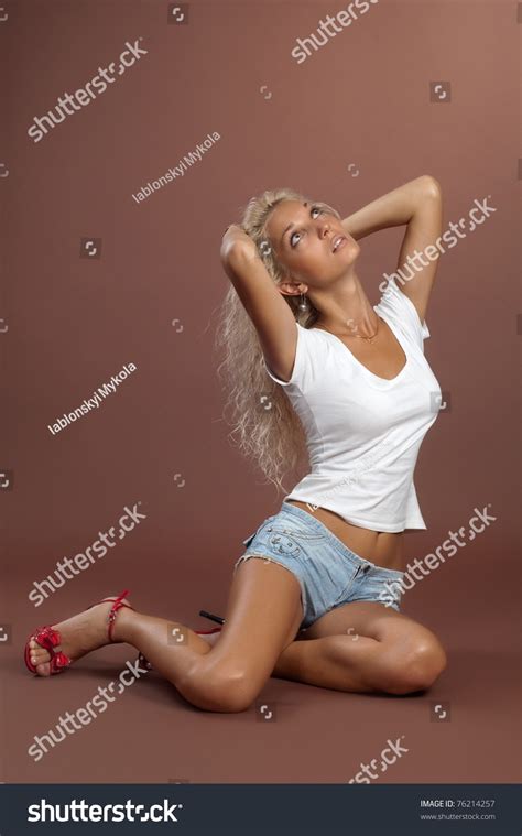 Beautiful Sexual Girl Blonde Short Shorts Stock Photo Shutterstock