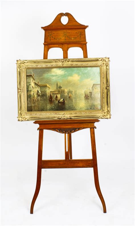 Antique Edwardian Satinwood Hand Paintes Artists Easel Circa 1900