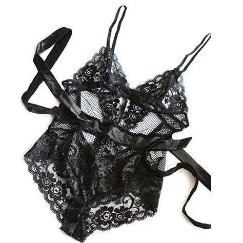 Intimates Sleepwear Sexy Black Lingerie Fishnet Lace Satin Bodysuit Poshmark