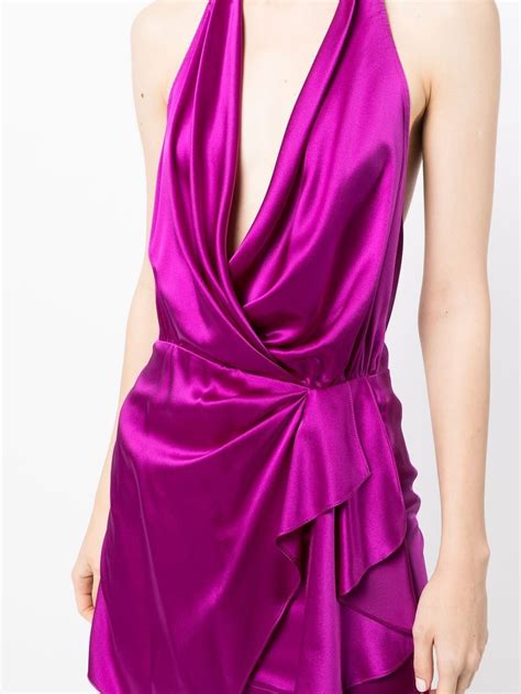 Michelle Mason Halterneck Open Back Silk Minidress Purple FARFETCH