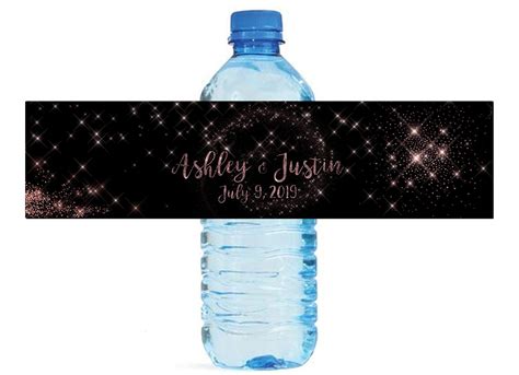 Rose Gold dust on black background Wedding Water Bottle Labels Great ...