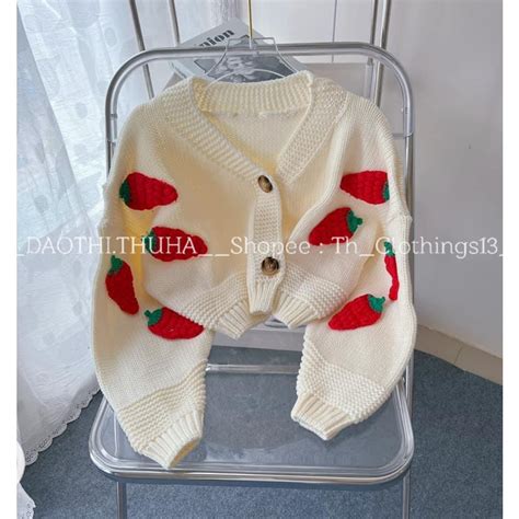 Áo Len Cardigan Dâu Đỏ siêu hot Cốt Dâu Mới Shopee Việt Nam