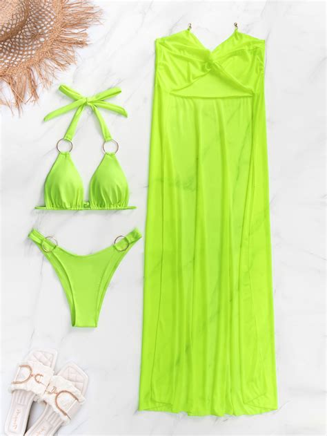 Ba Ador Bikini Ne N Vinculado Con Aro Corte Alto Con Cover Up Moda De