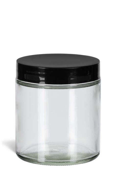 Clear Glass Jar W Smooth Black Lid 4 Oz Specialty Bottle