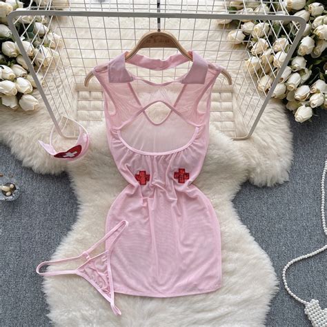 Uniforme De Enfermeira Cosplay Rosa Para Mulheres Lingerie Er Tica