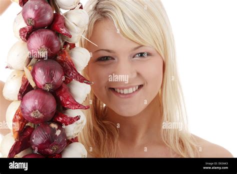Blonde With Vegetables Stock Photo Alamy