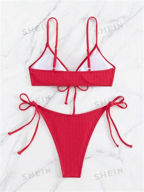 SHEIN Swim Conjunto de bikini Mono de verano con bra superior con nudo frontal inalámbrico y