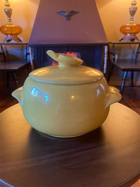 Frankoma Bean Pot With Lid Sunshine Yellow 4v Handmade Pottry Casserole